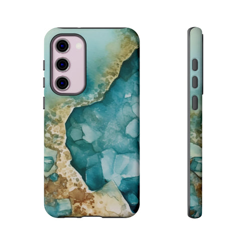 Aquamarine inspired Geode in Watercolor - Impact Resistant Phone Case Samsung Galaxy S23 Plus Matte